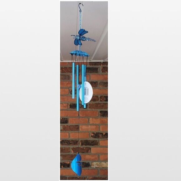 New Russo III Wind Chime Dragonfly Blue Metal Glass Home Outdoor - Picture 2 of 16